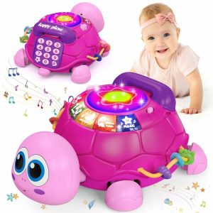 Brinquedos Musicais |   Brinquedo de Tartaruga Musical Iluminada para Bebês – Brinquedos para Bebês de 6 a 12 Meses com Telefone – Brinquedos para Meninas que Engatinham de 7 a 11 Meses – Presente para Bebê Menina de 1 a 2 Anos (Rosa) Brinquedos Musicais Brinquedos Musicais