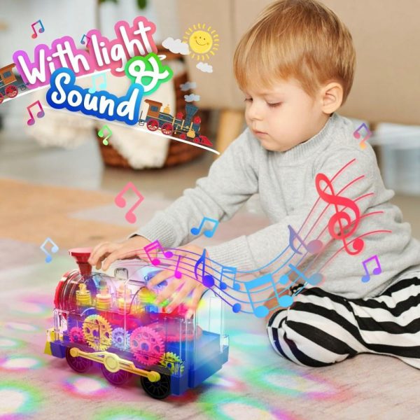 Brinquedos Musicais |   Brinquedo de Trem Iluminado para Bebês: Carro de Engrenagem Transparente com Luz e Música, Brinquedo Educativo de Rastejar para Bebês, Presentes de Natal e Aniversário para Meninos e Meninas. Brinquedos Musicais Brinquedos Musicais