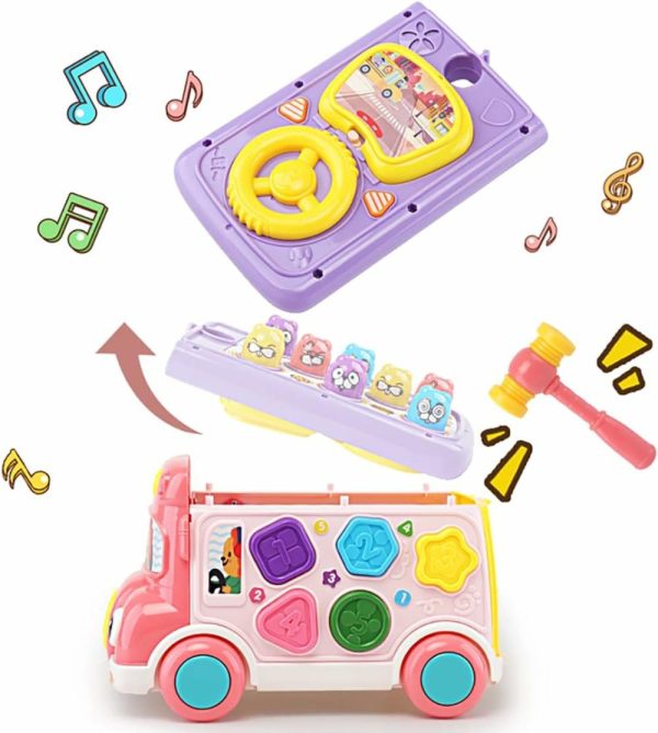 Brinquedos Musicais |   Brinquedo Educativo de Atividade Musical para Bebês – Carro de Aprendizado com Som e Luz – Jogo Interativo – Classificador de Formas – Combinação de Animais – Presente de Aniversário para Crianças de 3 a 7 Anos (Rosa) Brinquedos Musicais Brinquedos Musicais