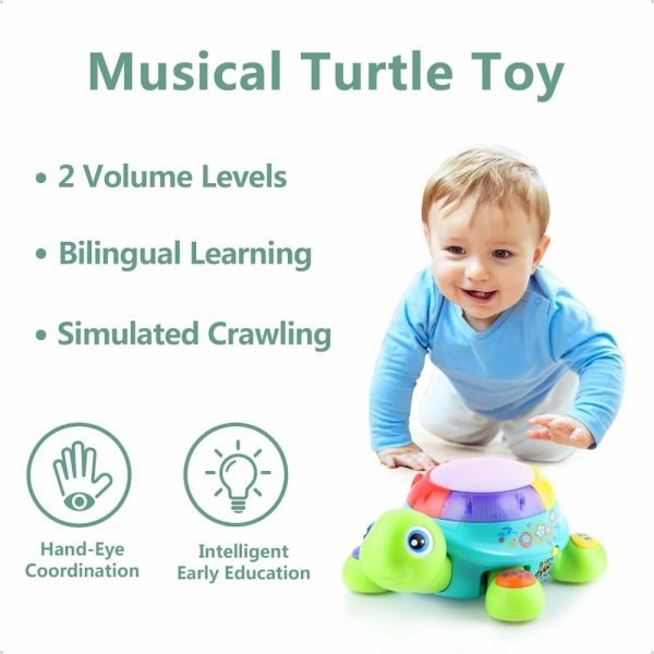 Brinquedos Musicais |   Brinquedo Musical de Tartaruga para Bebês – Brinquedos para Barriga de Bebê que Engatinham com Luz e Som – Aprendizado Bilingue em Espanhol e Inglês para Crianças – Presentes de Aniversário para Meninos e Meninas de 6 a 18 Meses e 1 Ano Brinquedos Musicais Brinquedos Musicais