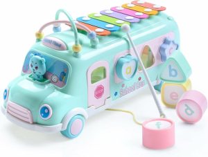 Brinquedos Musicais |   Brinquedo Xilofone de Ônibus Escolar para Bebês de 1 a 3 Anos – Brinquedos Musicais de Ônibus para Meninas de 1 Ano – Quebra-Cabeças de Formas e Xilofone Educativo – Presentes de Natal e Aniversário para Meninos e Meninas Brinquedos Musicais Brinquedos Musicais