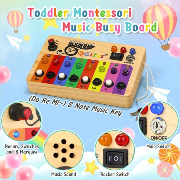 Brinquedos Musicais |   Brinquedos Montessori Sensoriais para Autismo para Crianças de 1 Ano – Quadro de Atividades para Crianças de 1 a 4 Anos – Teclado Musical Mini Piano de Madeira com Botão de Luz LED – Brinquedos Educativos para Aprendizagem na Pré-Escola Brinquedos Musicais Brinquedos Musicais