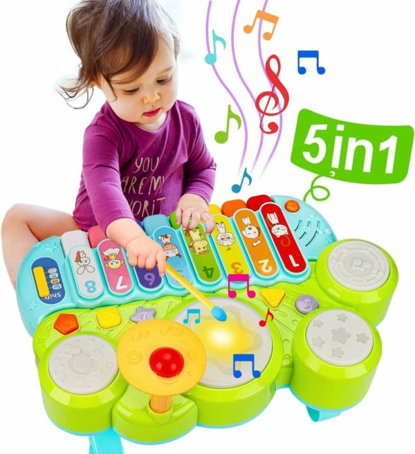 Brinquedos Musicais |   Brinquedos Musicais para Bebês 3 em 1: Piano, Teclado, Xilofone e Bateria para Meninas e Meninos de 1 Ano – Brinquedos de Idade 2 – Instrumentos Musicais para Aprendizagem de Crianças de 1 a 3 Anos – Presentes de Páscoa – Brinquedos para Bebês de 6, 9, 12, 18 e 24 Meses. Brinquedos Musicais Brinquedos Musicais