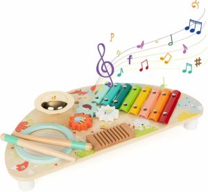 Brinquedos Musicais |   Brinquedos Musicais para Bebês – Conjunto Musical Montessori de Madeira 3 em 1 para 1 e 2 Anos (Inclui Xilofone, Tambor, Prato, Guiro e Engrenagens) – Presentes para Meninas a Partir de 1 Ano – Educação Infantil Brinquedos Musicais Brinquedos Musicais