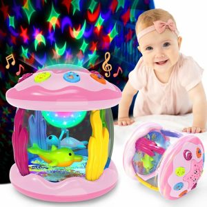 Brinquedos Musicais |   Brinquedos para Bebês de 6 a 12 Meses – Brinquedos Musicais com Luzes Rotativas, Projetor Oceânico Rosa para Bebês de 9 a 12-18 Meses, Aprendizado Visual e Auditivo, Habilidades de Engatinhar, Presentes de Aniversário para Meninos e Meninas de 1 a 3 Anos. Brinquedos Musicais Brinquedos Musicais