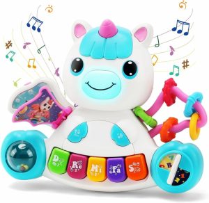 Brinquedos Musicais |   Brinquedos para Bebês Meninos de 6 a 12 Meses – Piano Musical de Unicórnio com Luz para Bebês – Brinquedos Infantis de 6, 9, 12 e 18 Meses – Brinquedos Musicais para Crianças – Educação Precoce – Presente de Aniversário para Meninas e Meninos de 1 Ano – Azul Brinquedos Musicais Azul