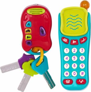 Brinquedos Musicais |   Brinquedos Sensoriais – Telefone de Brincar & Chaveiro – Telefone Iluminado para Bebês – Chaves de Carro de Brinquedo & Telefone – A partir de 10 Meses – Telefone com Luz & Som + Chaves com Luz & Som Brinquedos Musicais Brinquedos Musicais