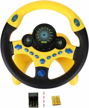 Brinquedos Musicais |   Controlador de Direção Simulado Portátil, Volante Simulado de Direção, Brinquedo Copiloto, Brinquedo Educativo Sonoro para Crianças, Pequeno Brinquedo de Volante, Presente Engraçado, Volante Interativo com Música. Brinquedos Musicais Amarelo