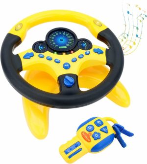 Brinquedos Musicais |   Volante Infantil para Banco Traseiro com Chave de Carro – Brinquedo de Simulação de Direção com Luz e Música – Presentes para Crianças (Amarelo) Brinquedos Musicais Amarelo