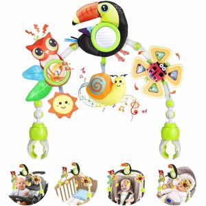 Brinquedos para Cadeira de Carro e Carrinho de Bebê |   Brinquedo de Arco para Carrinho de Bebê com Chocalho, Mordedor, Som de Amassar, Espelho e Caixa de Música – Brinquedo Sensorial para Recém-Nascidos, Ideal para Transporte e Ajustável para Cadeiras de Balanço. Brinquedos para Cadeira de Carro e Carrinho de Bebê Brinquedos para Cadeira de Carro e Carrinho de Bebê