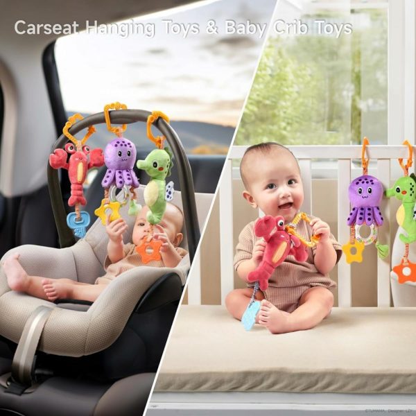 Brinquedos para Cadeira de Carro e Carrinho de Bebê |   Brinquedos para Bebês 0 a 12 Meses – Brinquedos de Carrinho Suspensos de Animais Marinhos Macios – Brinquedos para Berço e Cadeira de Carro – Chocalhos de Tecido com Mordedor – Brinquedo Sensorial Squeaky para Desenvolvimento do Recém-Nascido Brinquedos para Cadeira de Carro e Carrinho de Bebê Brinquedos para Cadeira de Carro e Carrinho de Bebê