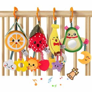 Brinquedos para Cadeira de Carro e Carrinho de Bebê |   Brinquedos para Bebês de 3 a 12 Meses, Chocalhos de Frutas Pendentes: Abacate, Banana, Laranja e Morango, Brinquedos Móveis para Carrinho, Chocalhos Macios e Peludos para Meninos e Meninas, Presentes de Natal, Pacote com 4 Unidades Brinquedos para Cadeira de Carro e Carrinho de Bebê Brinquedos para Cadeira de Carro e Carrinho de Bebê