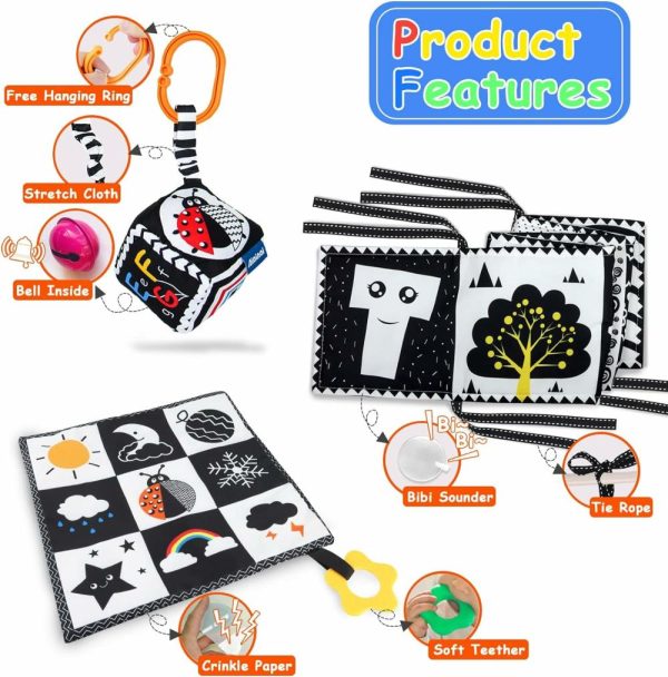 Brinquedos para Cadeira de Carro e Carrinho de Bebê |   Brinquedos para Bebês em Preto e Branco de Alto Contraste 0-3 Meses para Recém-Nascidos – Brinquedos Montessori Sensoriais para Bebês – Brinquedos para Tempo de Barriga – Essenciais para Bebês 0-6 Meses – Presentes para Bebês Brinquedos para Cadeira de Carro e Carrinho de Bebê Brinquedos para Cadeira de Carro e Carrinho de Bebê