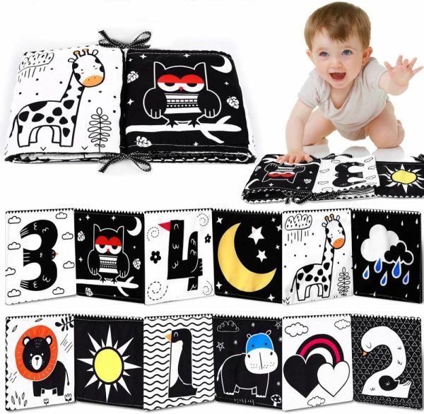 Brinquedos para Cadeira de Carro e Carrinho de Bebê |   Brinquedos para Recém-Nascidos Preto e Branco – Brinquedos de Alto Contraste para Bebês de 0 a 6 Meses e 6 a 12 Meses – Livro de Educação Infantil com Números, Sinais de Clima e Animais – Brinquedos para Hora de Barriga – Presentes para Registro de Bebê Brinquedos para Cadeira de Carro e Carrinho de Bebê Branco