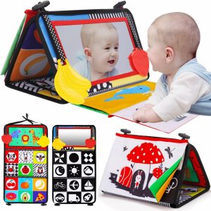 Brinquedos para Cadeira de Carro e Carrinho de Bebê |   Espelho de Tummy Time para Bebês – Brinquedos Infantis para Recém-Nascidos de 0 a 3 Meses – Desenvolvimento Cerebral com Livro de Tecido Amassado e Chupeta – Brinquedos para Bebês em Preto e Branco de Alto Contraste – Brinquedos Sensoriais para Meninos e Meninas de 4, 6, 9 e 12 Meses – Brinquedo para Engatinhar. Brinquedos para Cadeira de Carro e Carrinho de Bebê Brinquedos para Cadeira de Carro e Carrinho de Bebê