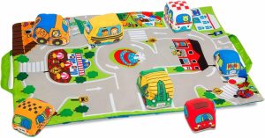 Brinquedos para Cadeira de Carro e Carrinho de Bebê |   Tapete de Brincar Take-Along Town (19,25 x 14,25 polegadas) com 9 Veículos Macios – Com Bolsa de Armazenamento – Conjuntos de Brinquedos de Veículos para Bebês Brinquedos para Cadeira de Carro e Carrinho de Bebê Brinquedos para Cadeira de Carro e Carrinho de Bebê