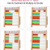 Ábacos |   Brinquedo de Aprendizagem Matemática para Pré-Escola, Ábaco de Madeira com 10 Linhas e Contadores de Contagem, Bastões de Contagem, Cartões de Números e Alfabeto, Presente para Meninos e Meninas de 2 a 6 Anos Ábacos Ábacos