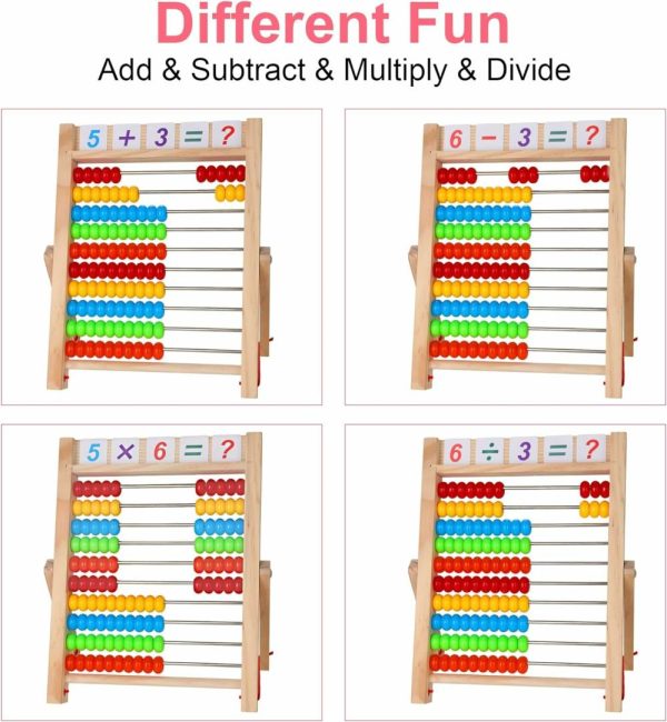 Ábacos |   Brinquedo de Aprendizagem Matemática para Pré-Escola, Ábaco de Madeira com 10 Linhas e Contadores de Contagem, Bastões de Contagem, Cartões de Números e Alfabeto, Presente para Meninos e Meninas de 2 a 6 Anos Ábacos Ábacos