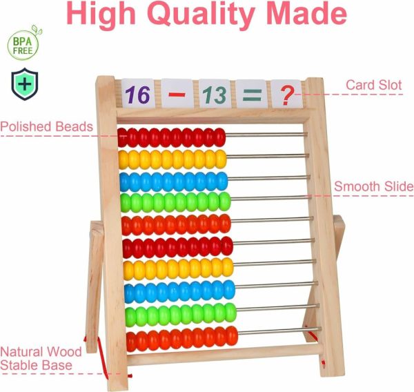 Ábacos |   Brinquedo de Aprendizagem Matemática para Pré-Escola, Ábaco de Madeira com 10 Linhas e Contadores de Contagem, Bastões de Contagem, Cartões de Números e Alfabeto, Presente para Meninos e Meninas de 2 a 6 Anos Ábacos Ábacos