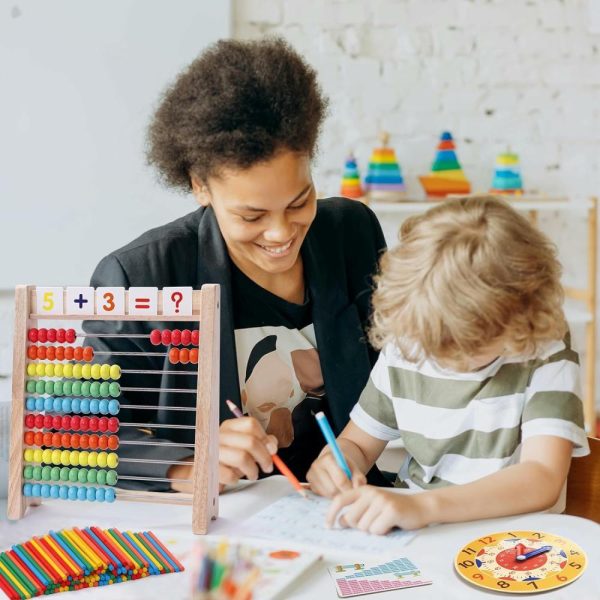 Ábacos |   Ábaco de Madeira para Crianças – Manipulativos de Matemática, Relógio de Aprendizagem para Meninos e Meninas de 5 a 8 Anos, Contadores de Matemática para 1ª e 2ª Série, 100 Palitos de Contagem, Brinquedos Educativos de Matemática Montessori, Materiais para Ensino em Casa. Ábacos Ábacos