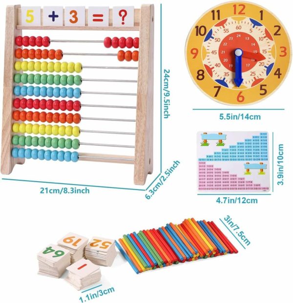 Ábacos |   Ábaco de Madeira para Crianças – Manipulativos de Matemática, Relógio de Aprendizagem para Meninos e Meninas de 5 a 8 Anos, Contadores de Matemática para 1ª e 2ª Série, 100 Palitos de Contagem, Brinquedos Educativos de Matemática Montessori, Materiais para Ensino em Casa. Ábacos Ábacos