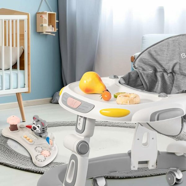 Caminhantes |   Andador 4 em 1 Dobrável para Bebês e Centro de Atividades com Bandeja de Brinquedos, Andador Infantil Ajustável em 3 Alturas com Rodas para Meninos e Meninas de 6 a 24 Meses (Cinza) Caminhantes Caminhantes