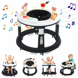 Caminhantes |   Andador 5 em 1 para Bebê Menino Menina 6-12 Meses – Andador Dobrável com Rodas – Centro de Atividades para Bebês 6-18 Meses com Bouncer e Modo de Aprendizagem – Música e Alturas Ajustáveis Caminhantes A-preto