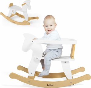 Cavalos de balanço e animais |   Cavalo de Madeira Balancê para Bebês de 1 a 3 Anos – Brinquedo de Madeira para Montar com Cerca Removível para Atividades Internas e Externas – Animal Balancê para Meninos e Meninas – Branco – Ideal para Aniversário Cavalos de balanço e animais Branco