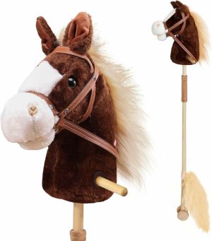 Cavalos de Pau |   Cavalo de Pau com Efeitos Sonoros Realistas – Cavalo de Brinquedo – Poste de Madeira – Cabo e Rodas – Brinquedo de Cavalo de 38” de Altura – Presente para Crianças e Bebês a Partir de 3 Anos – Chocolate (Pilhas Aa Necessárias) Cavalos de Pau Cavalos de Pau