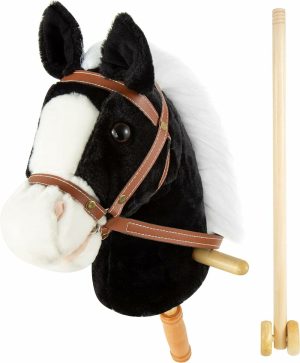 Cavalos de Pau |   Cavalo de Pelúcia de 36” com Bastão de Montar – Cabeça Costurada à Mão – Bastão de Madeira Resistente – Sons de Relincho e Clip-Clop Cavalos de Pau Cavalos de Pau