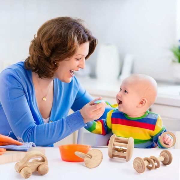 Chocalhos e Anéis de Pelúcia |   5 Peças de Brinquedos de Madeira para Bebês Brinquedos de Madeira para Bebês de 0-6-12 Meses Brinquedos de Madeira Chocalhos com Sinos Carro de Empurrar Montessori Brinquedo de Madeira para Recém-Nascidos Presentes para Meninos e Meninas Chocalhos e Anéis de Pelúcia Chocalhos e Anéis de Pelúcia