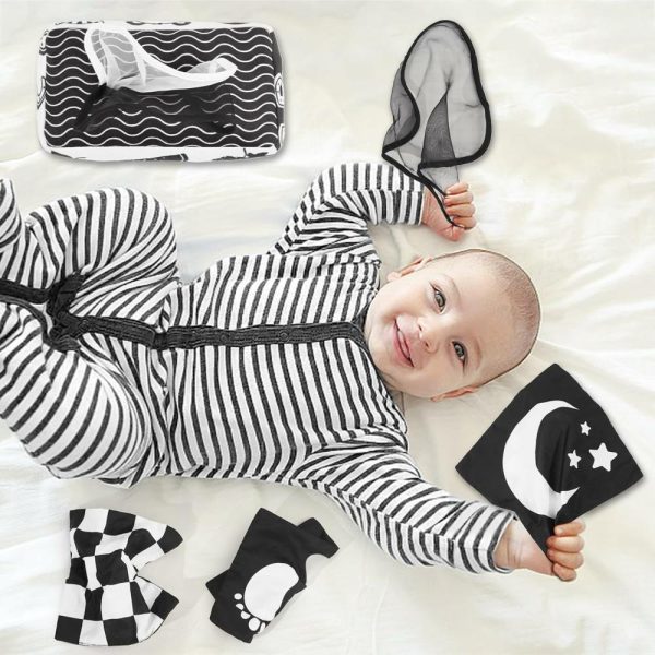 Chocalhos e Anéis de Pelúcia |   Brinquedo Caixa de Lenços para Bebês – Brinquedos de Alto Contraste para Recém-Nascidos – Brinquedo Montessori em Preto e Branco para Bebês a Partir de 3 Meses – Brinquedo Sensorial Caixa de Lenços para Bebês Chocalhos e Anéis de Pelúcia Chocalhos e Anéis de Pelúcia