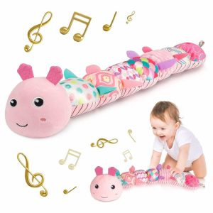 Chocalhos e Anéis de Pelúcia |   Brinquedo Musical de Pelúcia para Bebês – Atividades Macias com Sons, Texturas e Chocalho Multi-Sensorial para Hora de Barriga – Recém-nascidos 0-3-6-12 Meses – Meninas – Lagarta Rosa Chocalhos e Anéis de Pelúcia Caterpillar - Lagarta