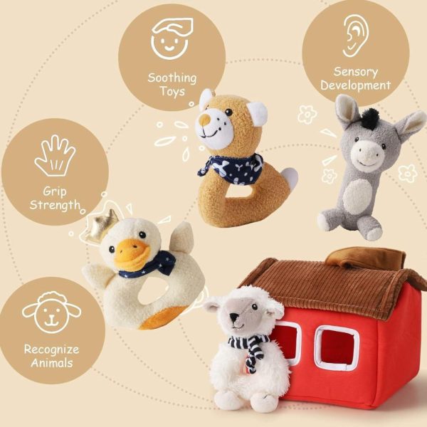 Chocalhos e Anéis de Pelúcia |   Brinquedos de Chocalho de Pelúcia para Bebês – Conjunto de Animais de Estimação Macios da Fazenda para Recém-Nascidos – Desenvolvimento Sensorial para Mãos de Bebês – Presentes para Meninas e Meninos – Cesta de Presente para Páscoa, Aniversário e Chá de Bebê – 3, 6, 9, 12 Meses e 1 Ano. Chocalhos e Anéis de Pelúcia Chocalhos e Anéis de Pelúcia