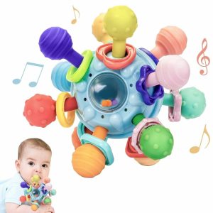 Chocalhos e Anéis de Pelúcia |   Brinquedos de Dentição para Bebês – Mordedores de Silicone para Bebês de 6 a 12 Meses – Brinquedos para Mastigar para Necessidades de Sucção – Mordedores para Aliviar Gengivas Sensíveis – Brinquedos Montessori para Bebês – Presentes para Chá de Bebê para Recém-Nascidos Chocalhos e Anéis de Pelúcia Azul