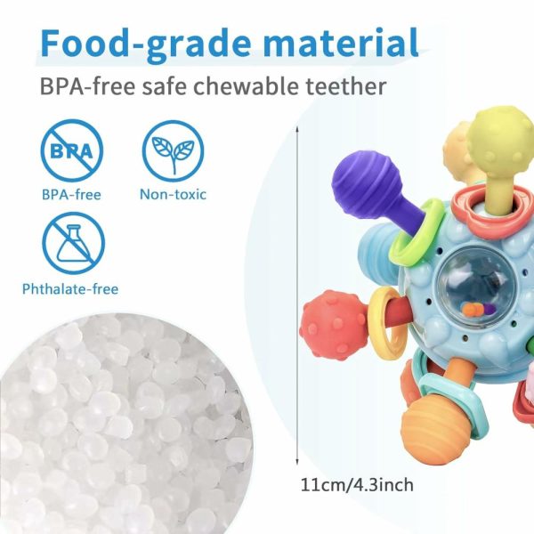 Chocalhos e Anéis de Pelúcia |   Brinquedos de Dentição para Bebês – Mordedores de Silicone para Bebês de 6 a 12 Meses – Brinquedos para Mastigar para Necessidades de Sucção – Mordedores para Aliviar Gengivas Sensíveis – Brinquedos Montessori para Bebês – Presentes para Chá de Bebê para Recém-Nascidos Chocalhos e Anéis de Pelúcia Azul