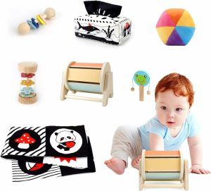 Chocalhos e Anéis de Pelúcia |   Brinquedos Montessori para Bebês de 0 a 6 Meses – Conjunto Educativo 7 em 1 para Recém-Nascidos – Brinquedos para Bebês de 6 a 12 Meses – Bola Arco-Íris – Livros Preto e Branco para Bebês – Brinquedo Caixa de Lenços – Tambor Giratório – Brinquedo Chocalho Chocalhos e Anéis de Pelúcia Chocalhos e Anéis de Pelúcia