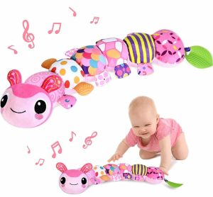 Chocalhos e Anéis de Pelúcia |   Brinquedos para Bebês de 0-3-6-9-12 Meses – Animais de Pelúcia para Bebês – Brinquedos de Pelúcia Multissensoriais – Brinquedo Musical Lagarta para Hora da Barriguinha para Recém-Nascidos – Brinquedos Macios com Sons de Amassar, Chocalho e Texturas – Presente de Aniversário para Meninas Chocalhos e Anéis de Pelúcia Chocalhos e Anéis de Pelúcia