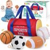 Chocalhos e Anéis de Pelúcia |   Brinquedos para Bebês de 0 a 12 Meses – Minha Primeira Bolsa de Esportes Brinquedo de Pelúcia – 4 Bolas Sensoriais Brinquedos Macios com Som de Papel e Chocalhos para Bebês de 0-3-6-9-12 Meses, Ideal para o Primeiro Aniversário de Meninos e Meninas a partir de 1 Ano. Chocalhos e Anéis de Pelúcia Chocalhos e Anéis de Pelúcia