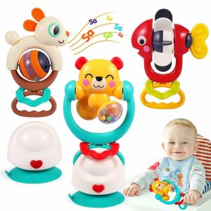 Chocalhos e Anéis de Pelúcia |   Brinquedos para Bebês de 6 a 12 Meses – Conjunto de 3 Brinquedos Infantis com Chocalho e Mordedor com Ventosas para Cadeira Alta – Brinquedos para Bebês de 6, 7, 9 e 12-18 Meses – Brinquedo de Desenvolvimento Sensorial 2 em 1 – Presentes para Bebês Meninos e Meninas – Enchimentos para Cesta de Páscoa Chocalhos e Anéis de Pelúcia Chocalhos e Anéis de Pelúcia