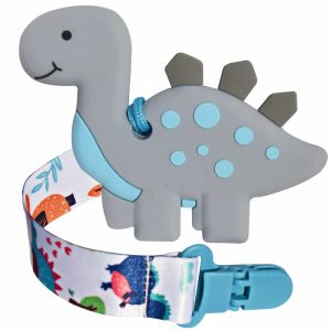 Chupetas |   1 Mordedor de Dinossauro Macio para Bebês e 1 Clip para Chupeta – Presentes de Dia dos Namorados para Menina ou Menino, Brinquedos de Silicone para Bebê (Dinossauro Cinza) Chupetas Chupetas