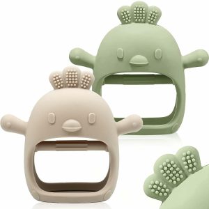 Chupetas |   2 Pacotes de Brinquedo de Dentição para Bebês de 0-6 e 6-12 Meses – Mitten de Dentição em Silicone de Grau Alimentar – Mordedores com Pulso Antiderrapante – Brinquedos de Mastigação para Necessidades de Chupeta – Livre de BPA (Verde e Caramelo) Chupetas Chupetas