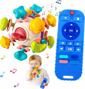 Chupetas |   2 Peças Brinquedo de Dentição para Bebês 0-6-12 Meses – Brinquedo Aliviante para Bebês 3-6-12-18 Meses – Brinquedo Sensorial Montessori para Recém-Nascidos 7 8 9 Meses – Presente de Aniversário ou Páscoa para Bebê de 1 Ano Chupetas Chupetas