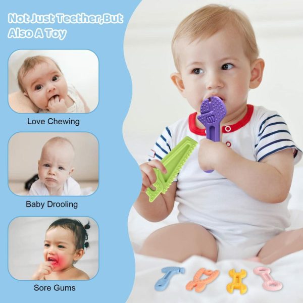 Chupetas |   8 Pacote de Brinquedos de Mordida para Bebês de 0 a 12 Meses – Mordedores de Silicone Livre de BPA, Congeláveis – Brinquedos de Mordida em Formato de Martelo, Chave de Grifo, Alicate e Serra – Brinquedo para Bebê Menina e Menino para Assento de Carro Chupetas Chupetas