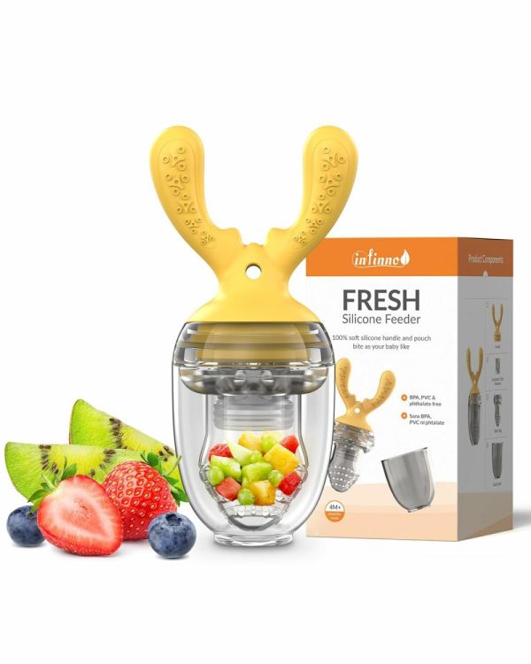 Chupetas |   Alimentador de Frutas para Bebês – Alimentador de Legumes de Silicone Macio – Suprimentos para Autoalimentação – Livre de BPA – A partir de 4 Meses – Antlers Amarelo Chupetas Amarelo