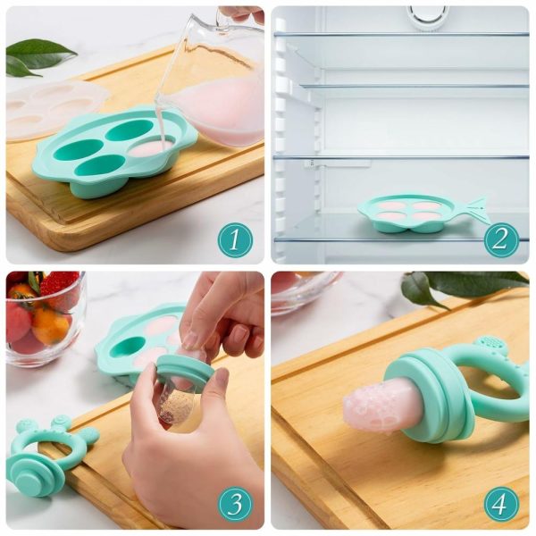 Chupetas |   Alimentador de Frutas para Bebês – Combo de Moldes de Picolé de Leite Materno Alimentador de Comida para Bebês Chupeta de Silicone Livre de BPA Mordedor de Malha Alimentador de Frutas para Bebês com Forma de Cubo de Gelo Moldes de Picolé de Leite para Dentição a partir de 4 Meses+ Chupetas Chupetas