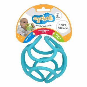 Chupetas |   Anel de Mordedor Ogobolli – Brinquedo Sensorial Táctil em Forma de Bola para Bebês e Crianças – Silicone Macio, Flexível e Não Tóxico – Meninos e Meninas a Partir de 6 Meses – Azul Chupetas Azul