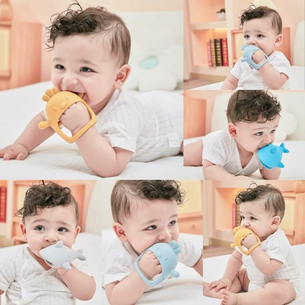 Chupetas |   Brinquedo de Dentição para Bebês – Luva de Dentição para Bebês de 0 a 6 Meses – Chupeta de Silicone para Bebês – Brinquedo de Mastigar – Chupeta para Alívio da Dentição – Luva de Dentição de Silicone para Bebês (Amarelo e Azul) Chupetas Chupetas