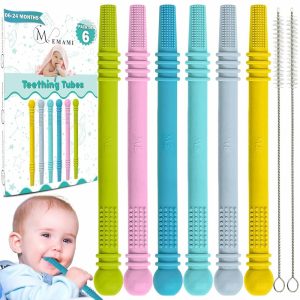 Chupetas |   Brinquedo de Dentição para Bebês – Pacote com 6 Bastões Ocupados para Dentição com 2 Escovas de Limpeza – 100% Silicone de Grau Alimentar Livre de BPA e Lavável na Máquina – 6 Cores Vibrantes para Bebês de 6 a 18 Meses Chupetas Chupetas