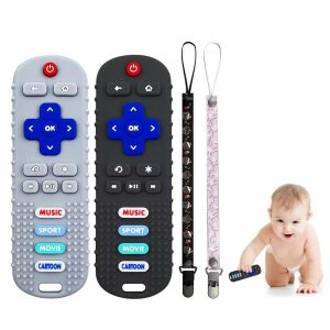 Chupetas |   Brinquedo de Mordedor com Controle Remoto para Bebês – Pacote com 2 Peças para Bebês de 6 a 36 Meses – Brinquedos de Silicone para Alívio da Dentição – Meninos e Meninas (Preto + Cinza) Chupetas Chupetas